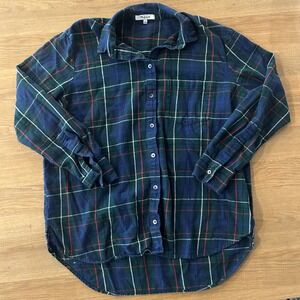 Madewell Plaid Flannel Shirt Long Sleeve Button Down Blue Green Cotton Size S